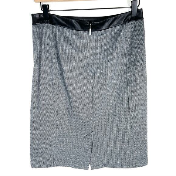Ralph Lauren gray black houndstooth skirt w faux leather trim petite small B 156 - Picture 5 of 5